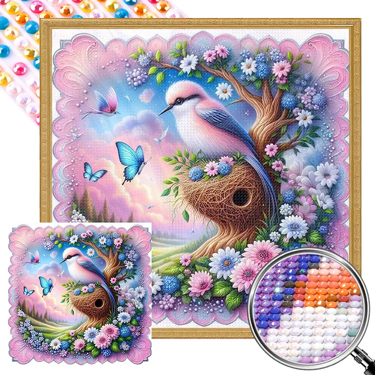 Birds And Flowers 40*40CM (Canvas) Full AB Round Drill Diamond Painting gbfke