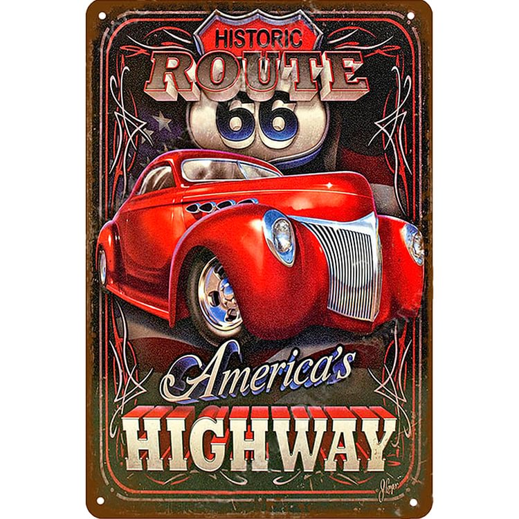 Historic Route 66 Car  - America's Highway Vintage Tin Signs/Wooden Signs - 7.9x11.8in & 11.8x15.7in