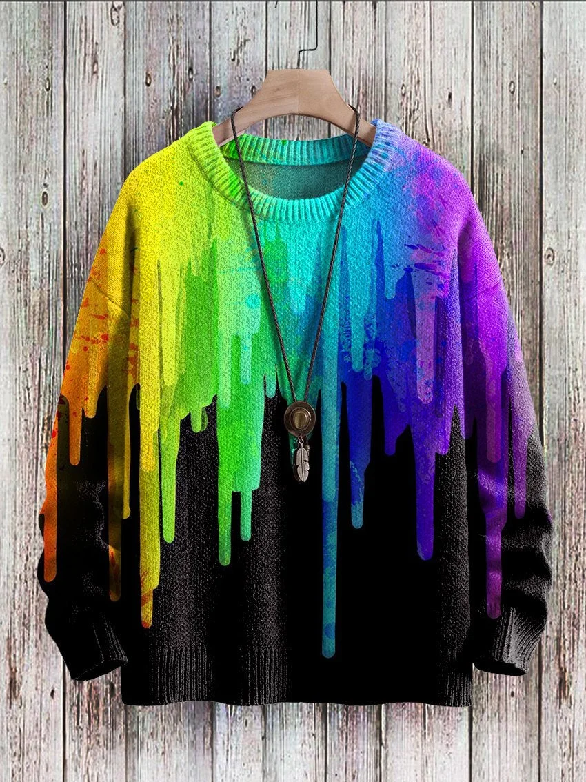 Unisex Watercolor Rainbow Art Print Knit Casual Sweatshirt