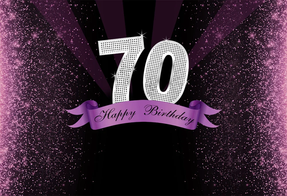 Glitter Purple Bokeh Happy 70th Birthday Backdrop RedBirdParty