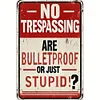 Warning No Trespassing Are You Bulletproof Or Just Stupid - Vintage Metal Signs(12*16Inch) - Warning