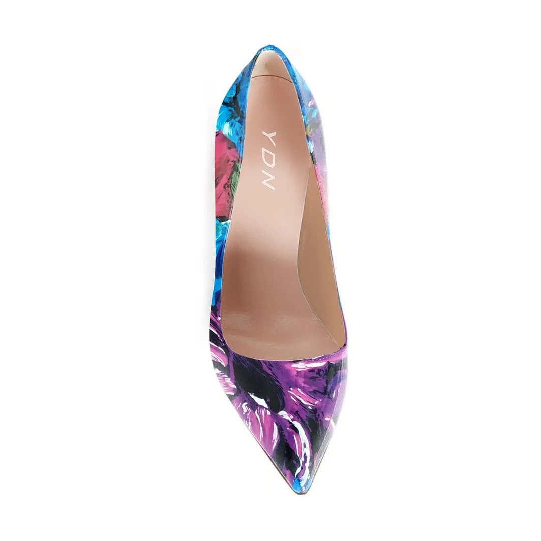 Colorful Printed Patent Leather Pointed Toe High Heels for Women