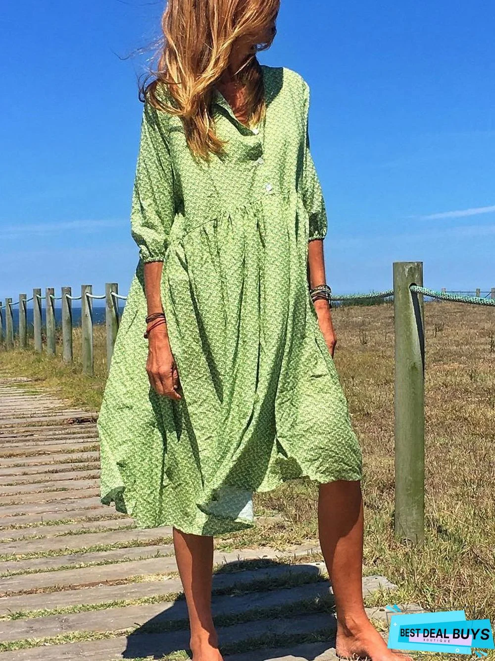 V-neck Elegant Casual Midi Dress