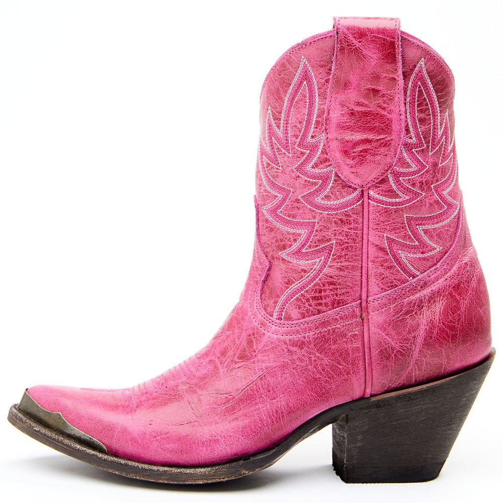 Vintage Chunky Heel Booties Embroidered Cowgirl Boots in Hot Pink