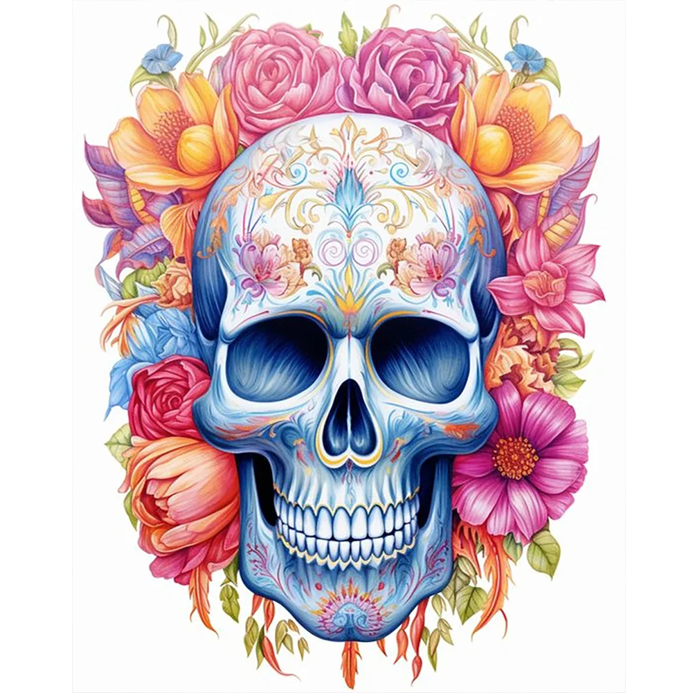 Full Round Diamond Painting - Flower Skull(Canvas|40*50cm)