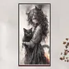 Black And White Girl And Cat-14CT Counted Cross Stitch 50*100cm/19.69*39.37in(Big Size) tapestrymarket
