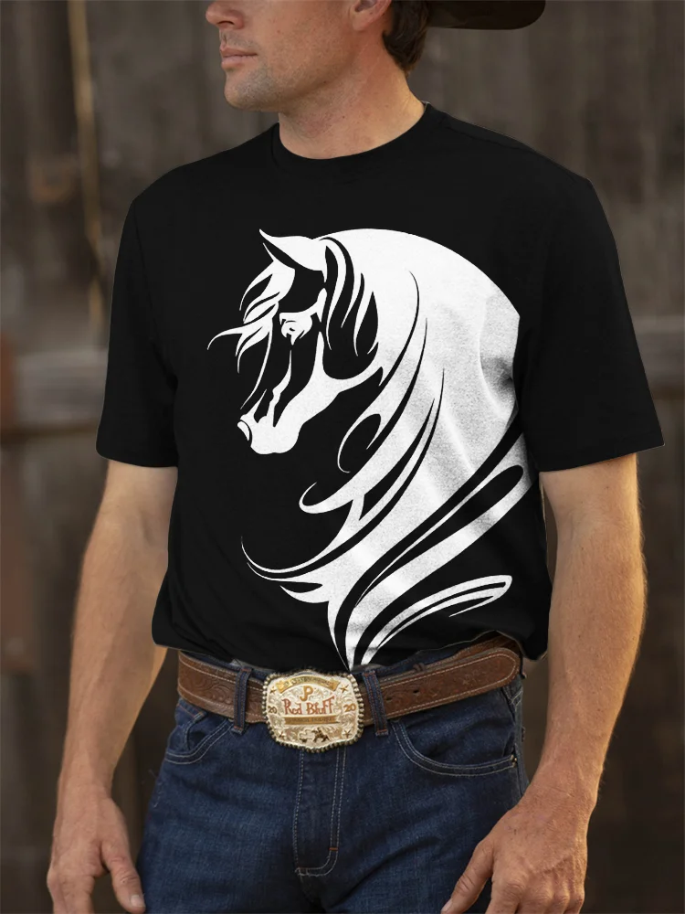 Western Black And White Contrast Horse T Shirt