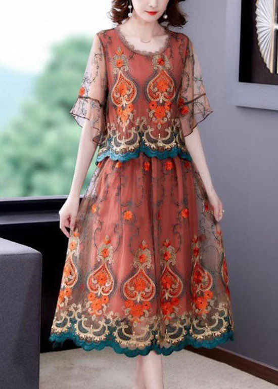 Modern Orange Embroideried Patchwork Tulle Dresses Summer