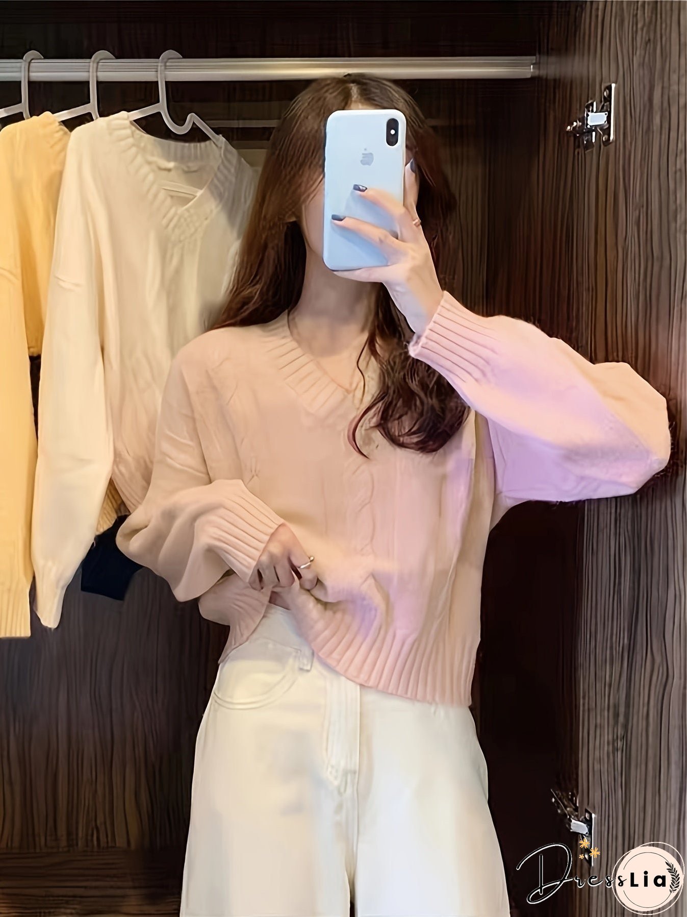 Solid V Neck Cable Knit Sweater, Casual Long Sleeve Pullover Sweater, Women's Clothing