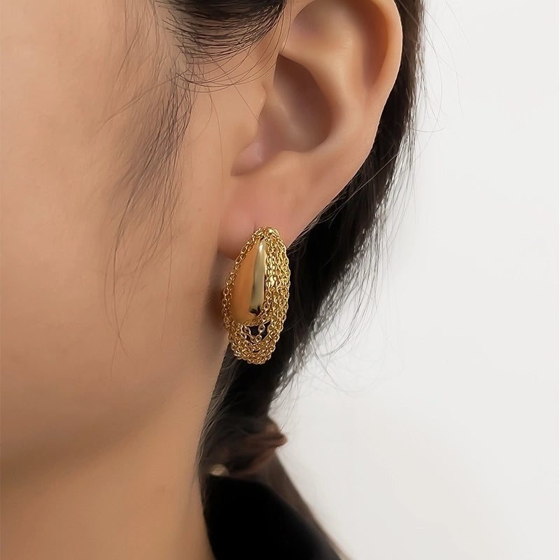 1 Pair Elegant French Style Tassel Irregular Copper 14K Gold Plated Ear Studs