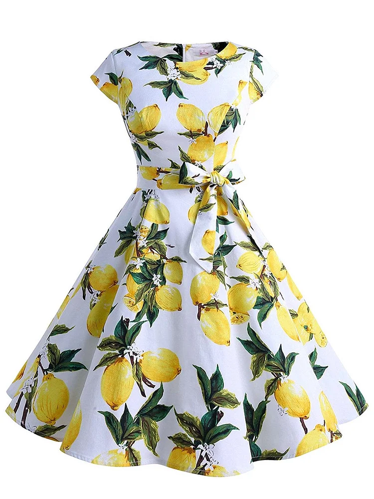 1950s Lemon Belted Swing Dress