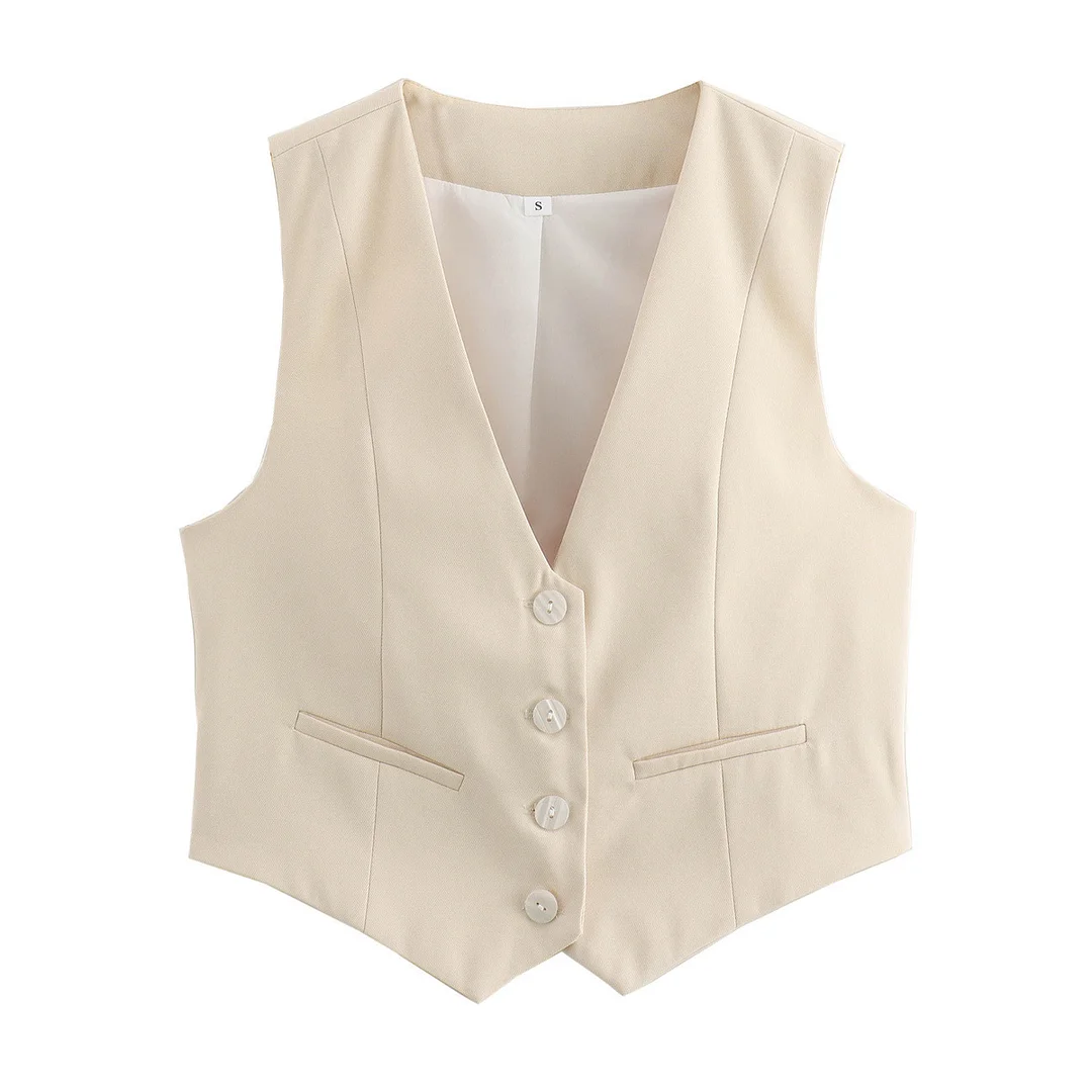 Nigikala Nigikala Women's Retro Solid Color Candy Color V-Neck Short Suit Vest / Horse Clip Cane