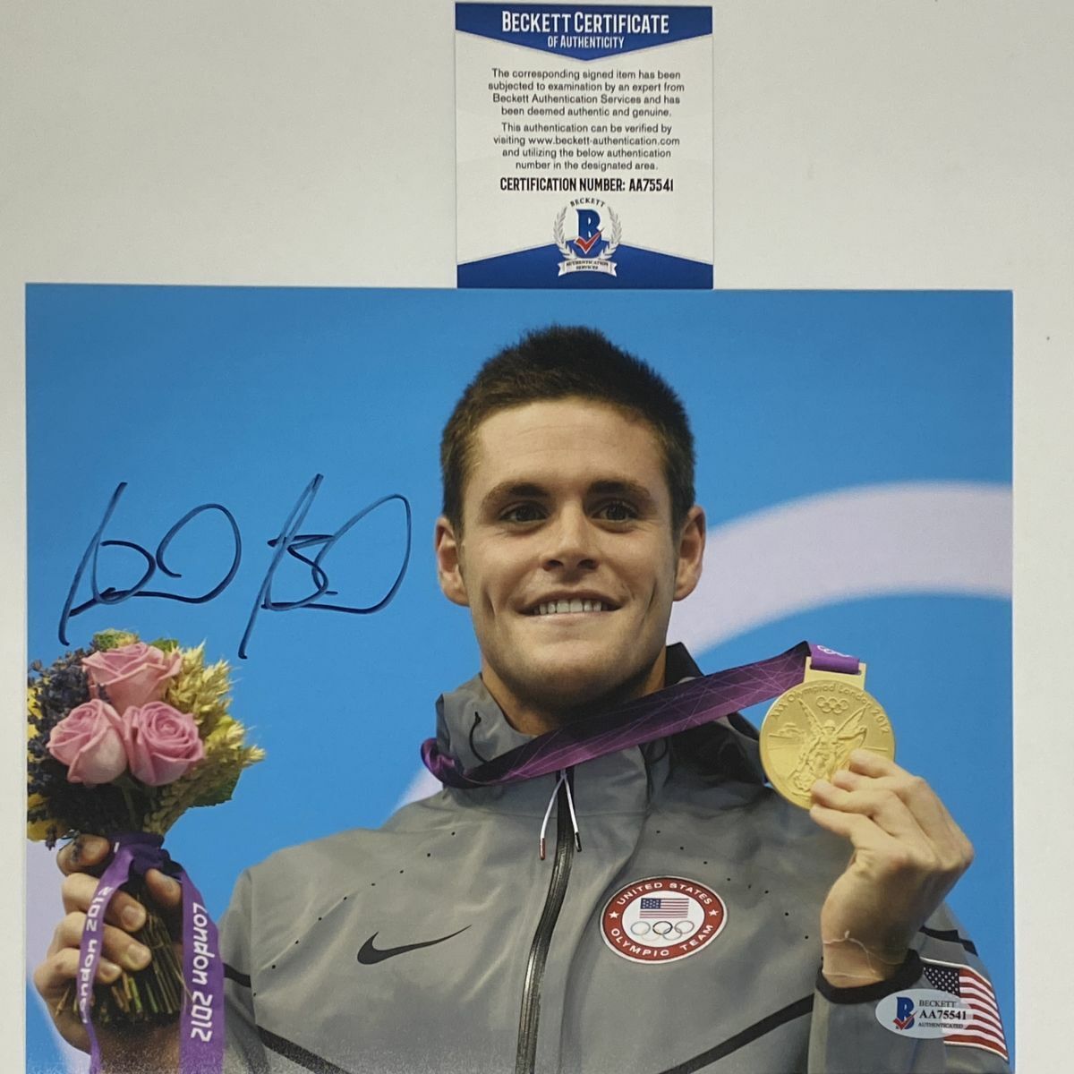 Autographed/Signed DAVID BOUDIA Olympic 8x10 Swimming Photo Poster painting Beckett BAS COA