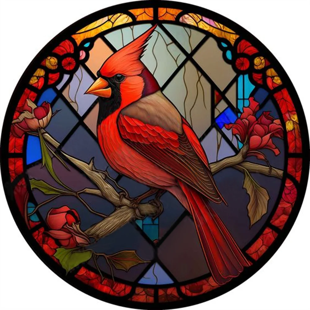 Full Round Diamond Painting - Stained Glass Cardinal(30*30cm)