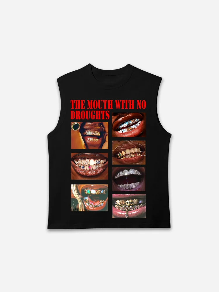 Simpfit Stilvolles Tanktop aus 100 % Baumwolle mit Aufdruck „The Mouth With No Droughts“