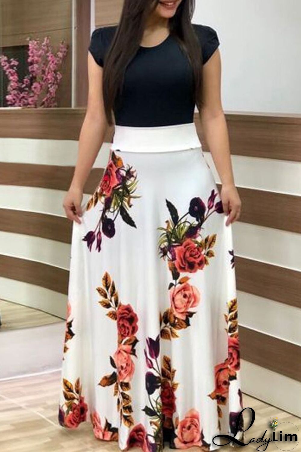 Black Green Fashion Casual Print Patchwork O Neck Short Sleeve Dress