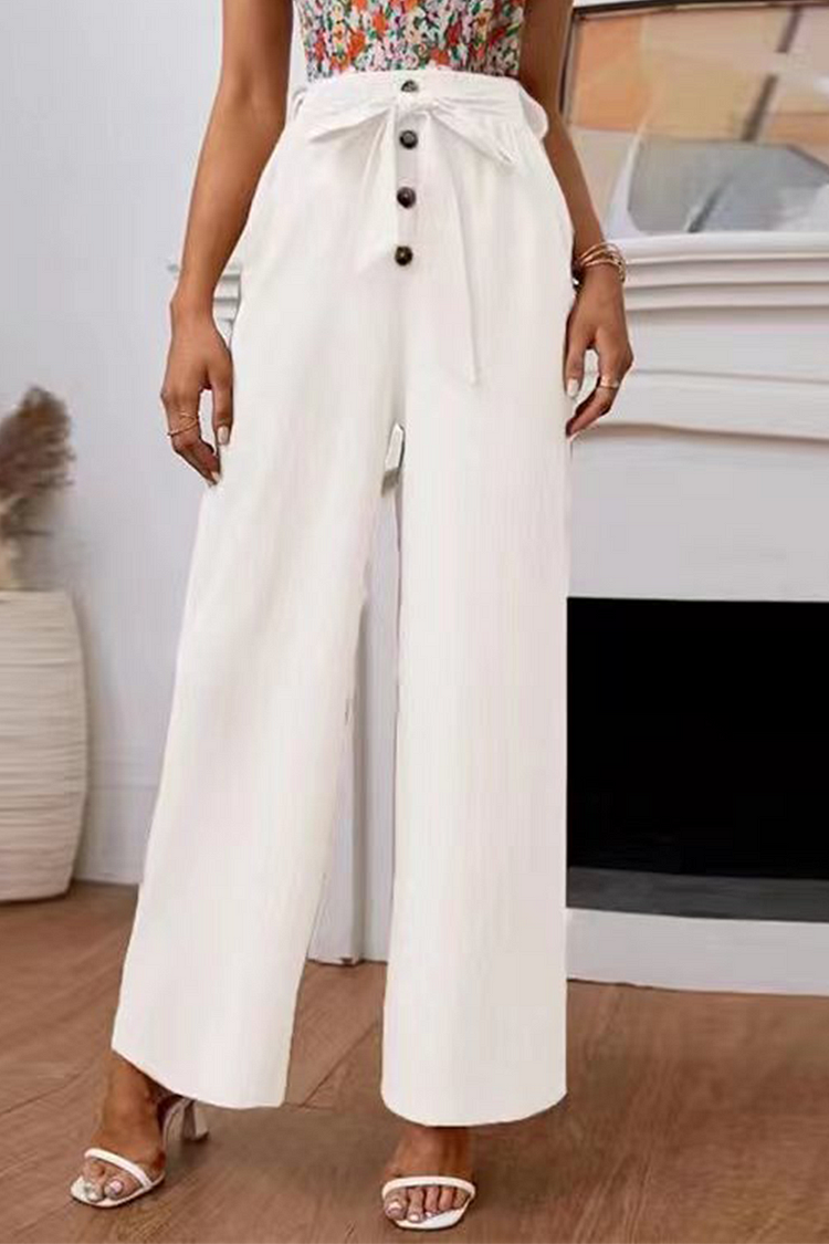 Casual Solid Bandage Straight High Waist Wide Leg Solid Color Bottoms(5 Colors)