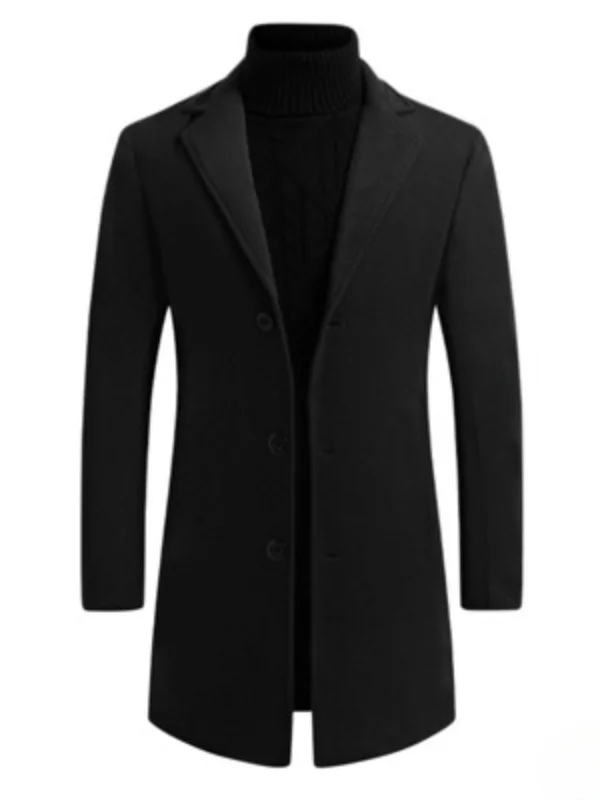 Men's Classic Wool-Blend Double-Breasted Mid-Length Coat