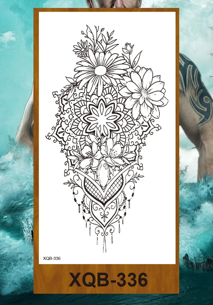 Temporary Tattoo Stickers Women Girl Arm Buttocks Chest Art Fake Tatoo Flowers Chain Body Makeup Waterproof Lily Chrysanthemum