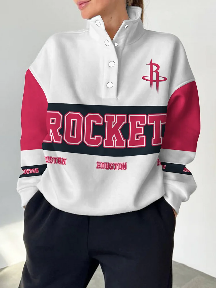 Houston Rockets  2025 New Design Casual Snap Mockneck Pullover