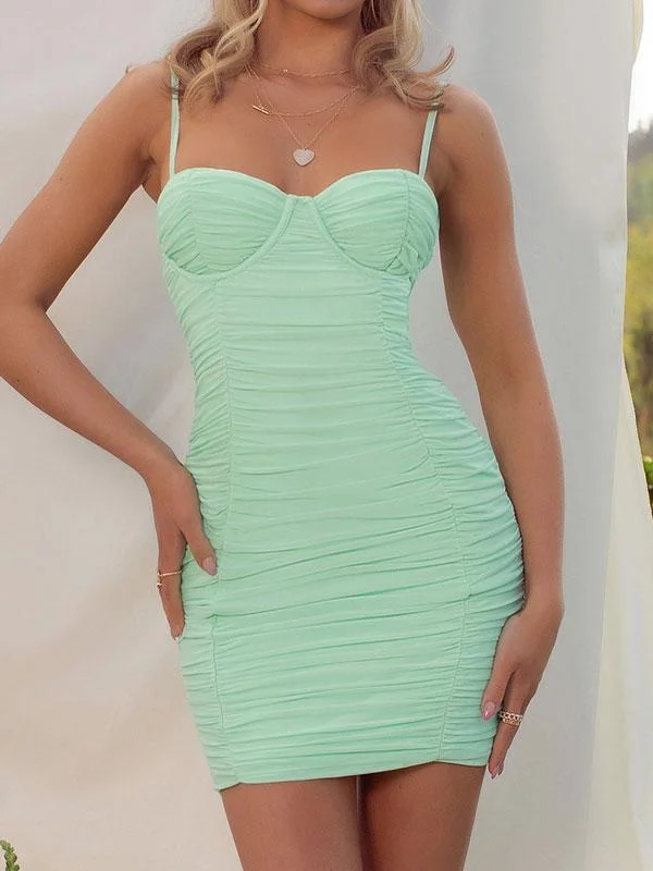 Thin straps ruched bodycon dress