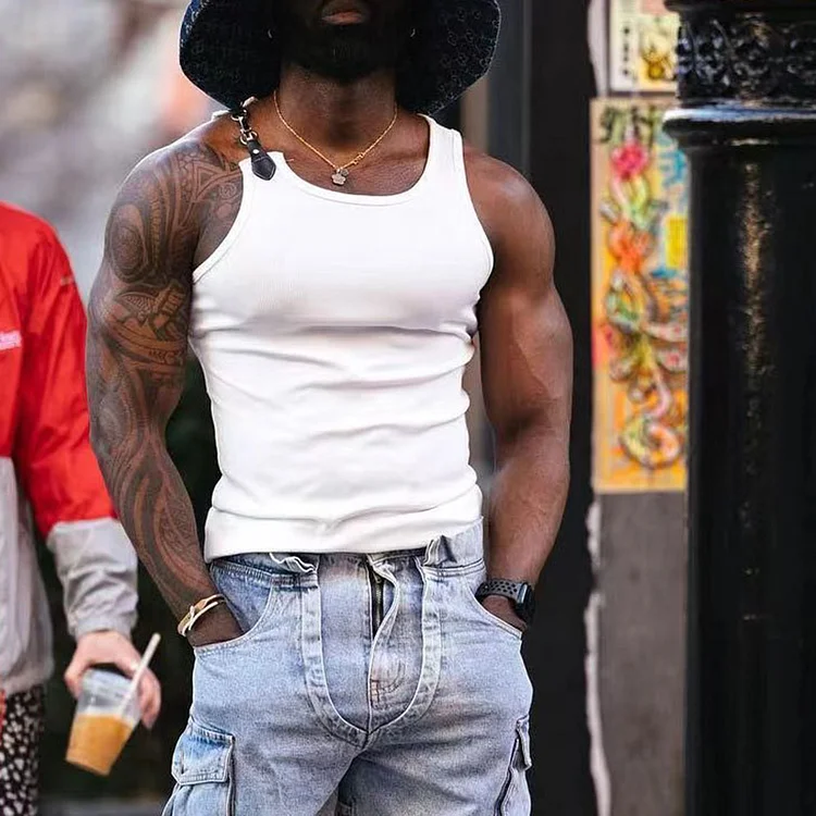 PASUXI Wholesale Custom Men's Muscle Fit Sleeveless Vest West Coast Hip Hop Style Sports Undershirt huanwei