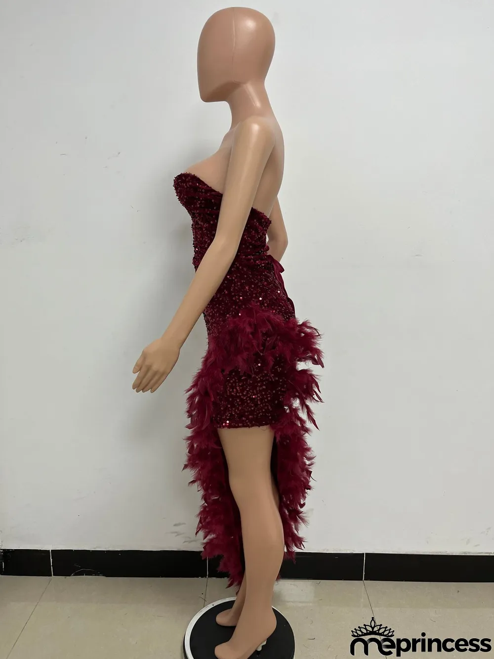 Women Sexy Off Shoulder Backless Sequin Feather Dress