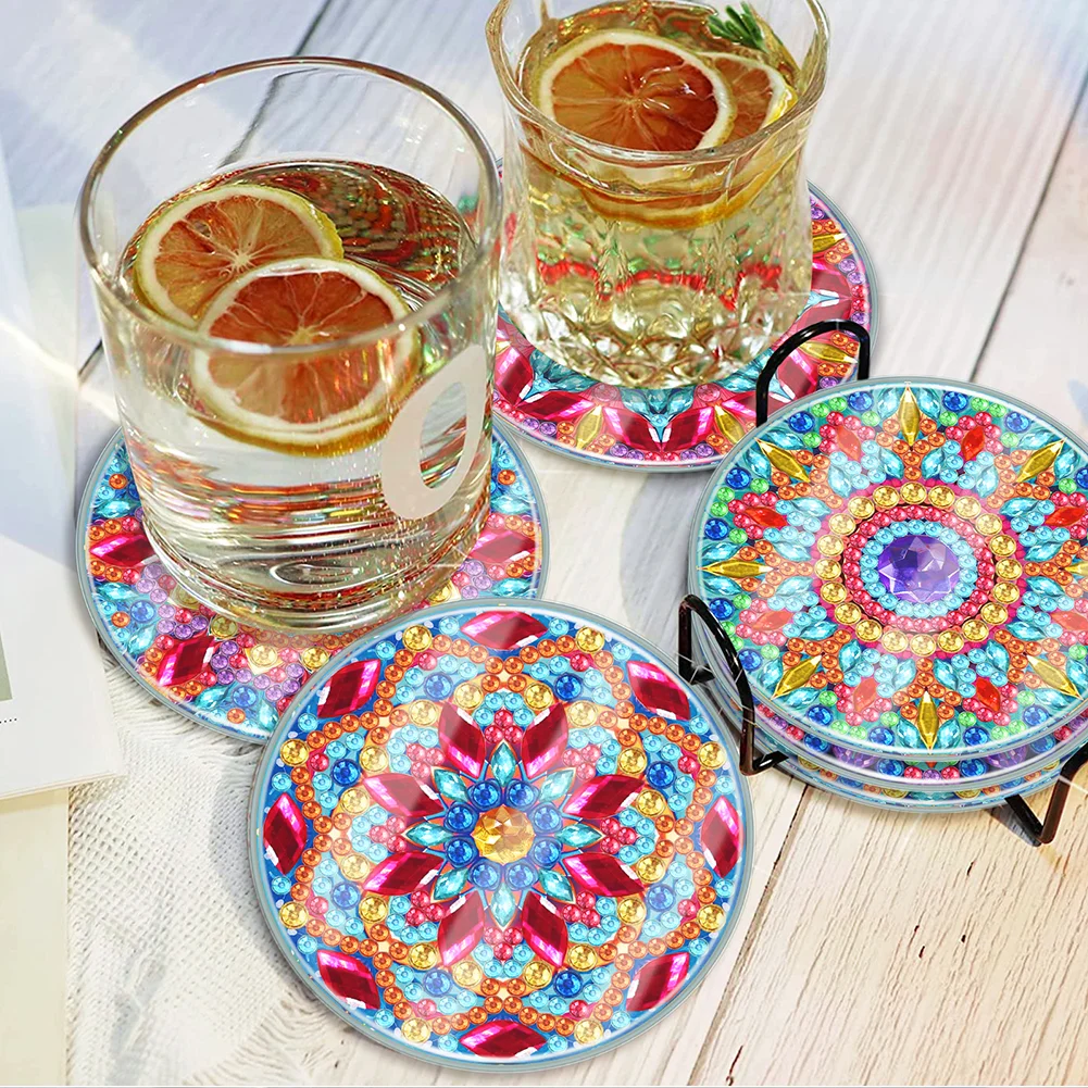 [Upgrade - Waterproof Coaster]6pcs DIY Mandala Coaster Set Holiday Christmas for Adults and Beginners(With Covers)