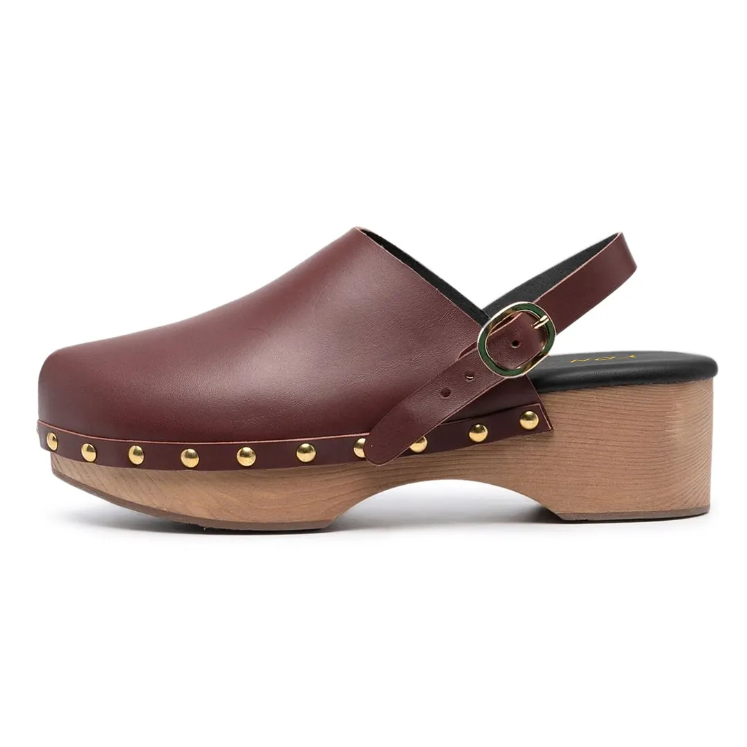 Maroon Closed Toe Studded Platform Chunky Heel Slingback Pumps