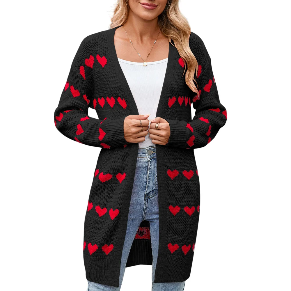Athvotar Athvotar And Winter New Valentine's Day V Word Love Lasce Knitted Cardigan Coat Sweater Woman