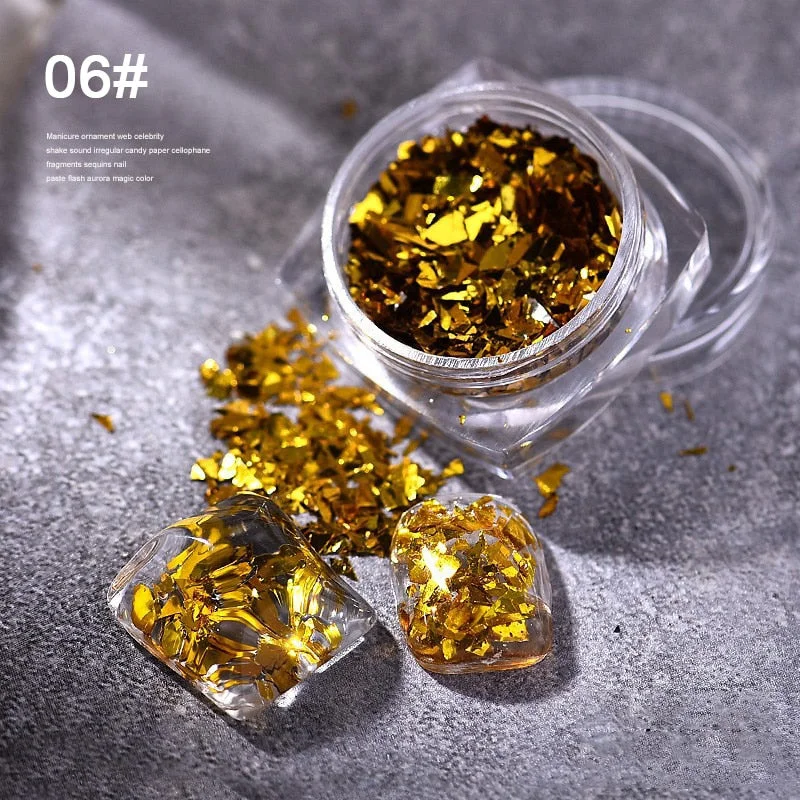 Aluminum Foil Sequins For Nails Gold Silver Irregular Glitter Flakes Mirror Chrome Powder Manicures Winter Decorations Tools