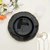 10 Pack | 9" Black / Gold Scalloped Rim Plastic Dinner Plates, Disposable Party Plates