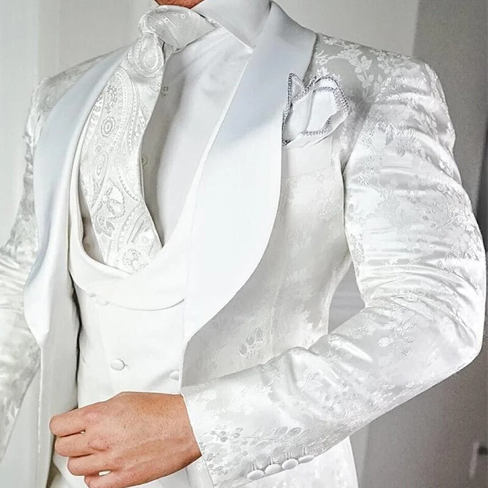 Inongge Custom Made Satin Jacquard Wedding Groom Slim Fit Men Suits with Shawl Lapel 3 Pieces (Blazer + Vest + Pants ) Costume Homme