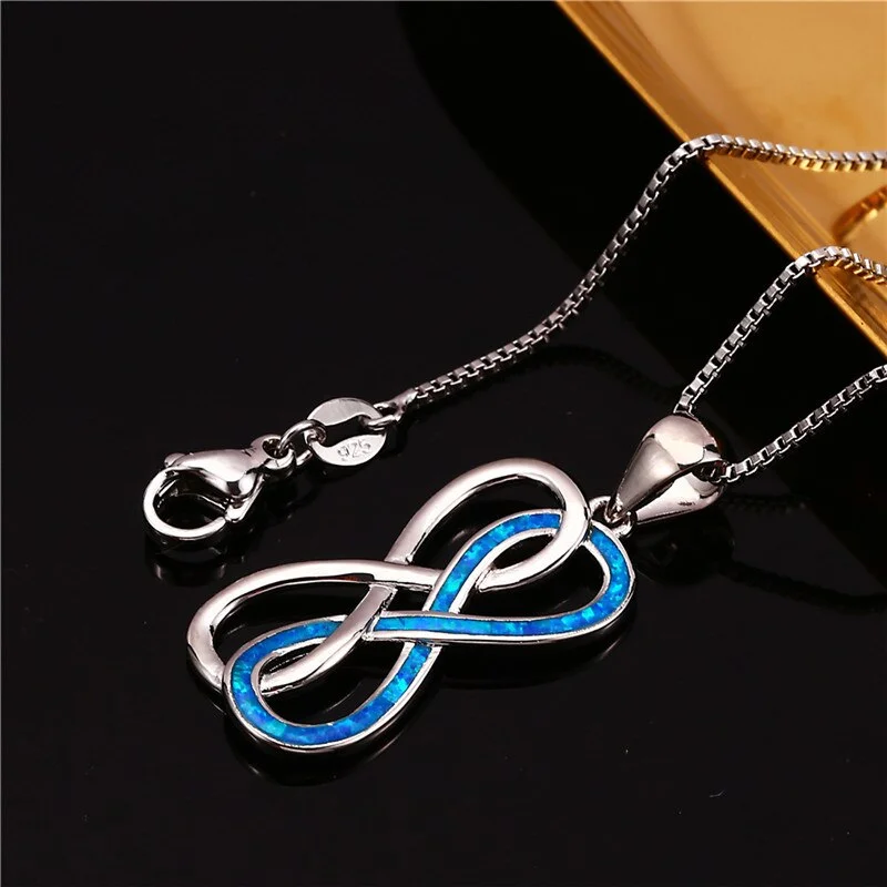 Cute Female Infinity Pendant Necklace White Blue Opal Stone Necklace Vintage Gold Silver Color Chain Necklaces For Women