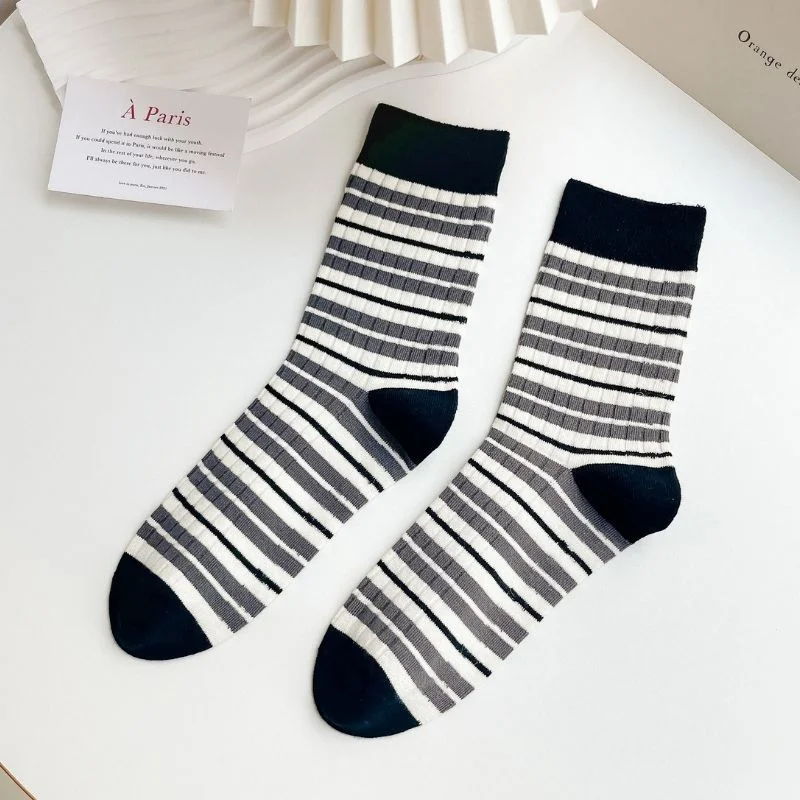 Men's Warm Thickened Striped Double-Needle Men's Cotton Mid-Calf Socks (3 Pairs)