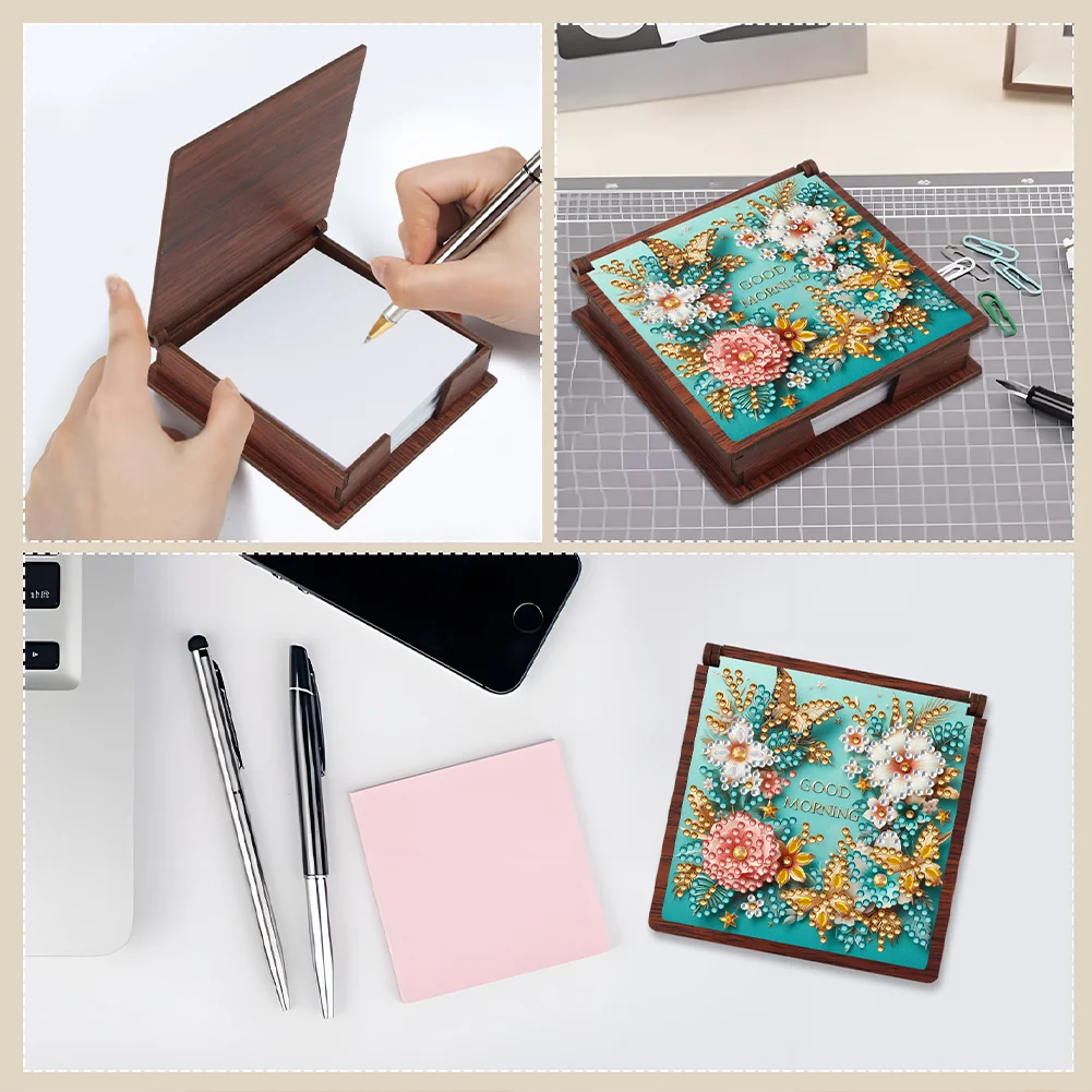 Wooden 5D Diamond Painting Kit Note Box DIY Diamond Art Notepad Box (Butterfly)
