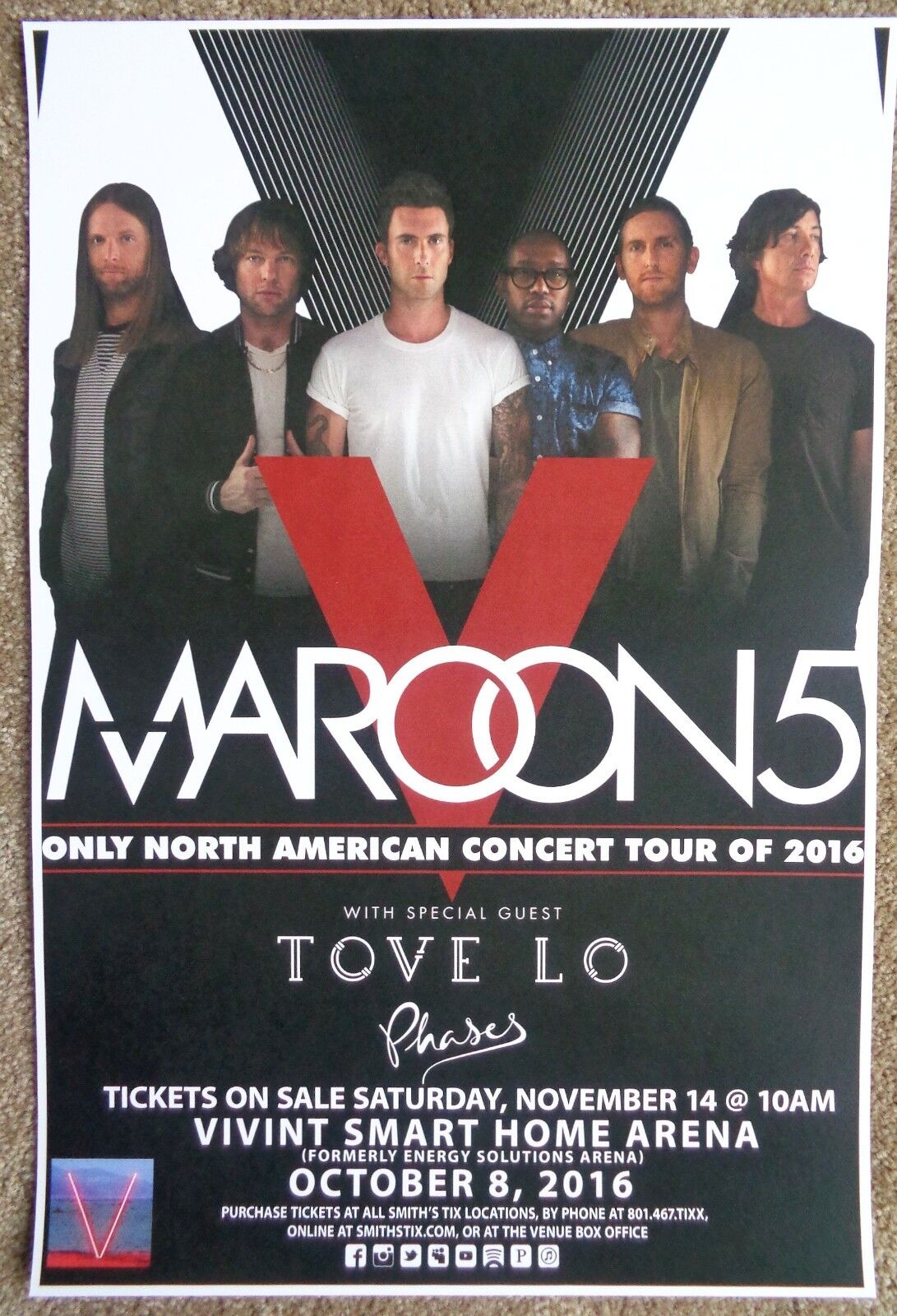 MAROON 5 Gig 2016 POSTER Salt Lake City Utah Concert