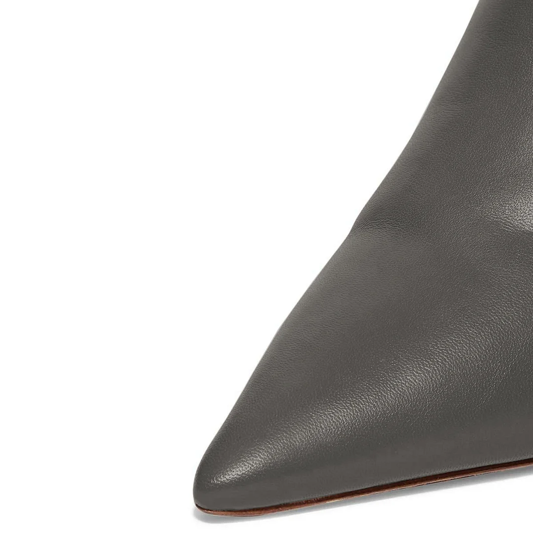Gray Vegan Leather Pointed Kitten Heel Elegant Women's Ankle Boots