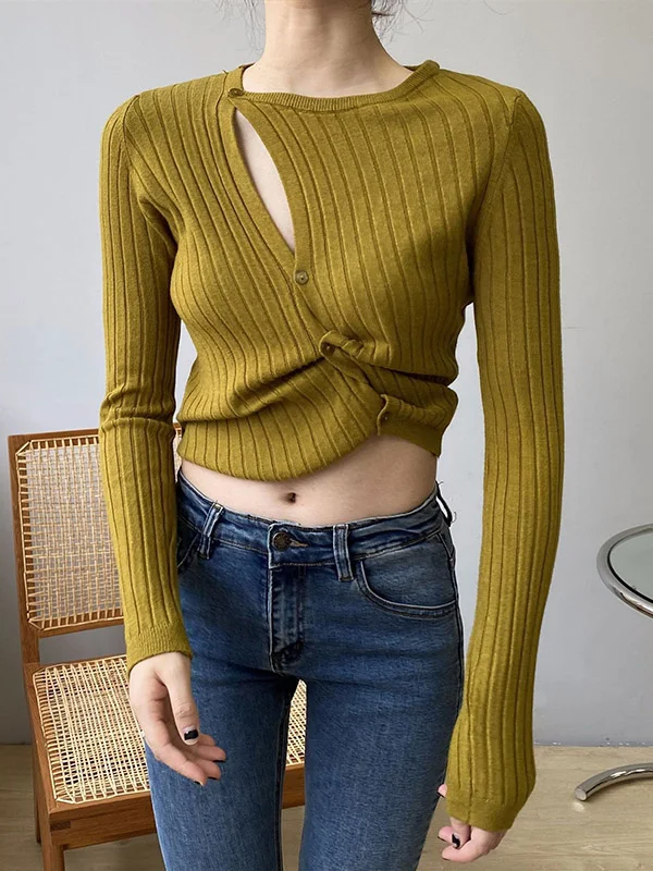 Fashion Asymmetric Solid Color Round-Neck Sweater Top