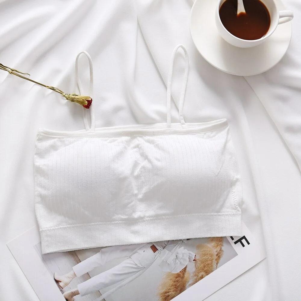 Women Underwear Stripe Vest Breathable Detachable Pads Bralette Seamless Crop Top Bralette For Ladies Tank Crop Camisole Female