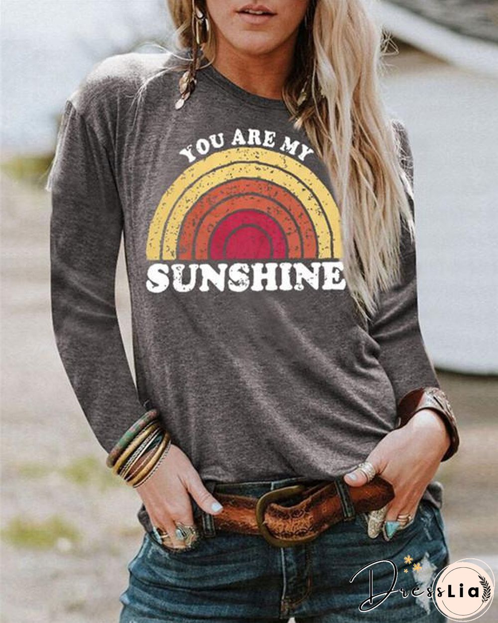 Sunshine Cartoon Printed  Women Tops Holiday Fall Daily Casual Blouse