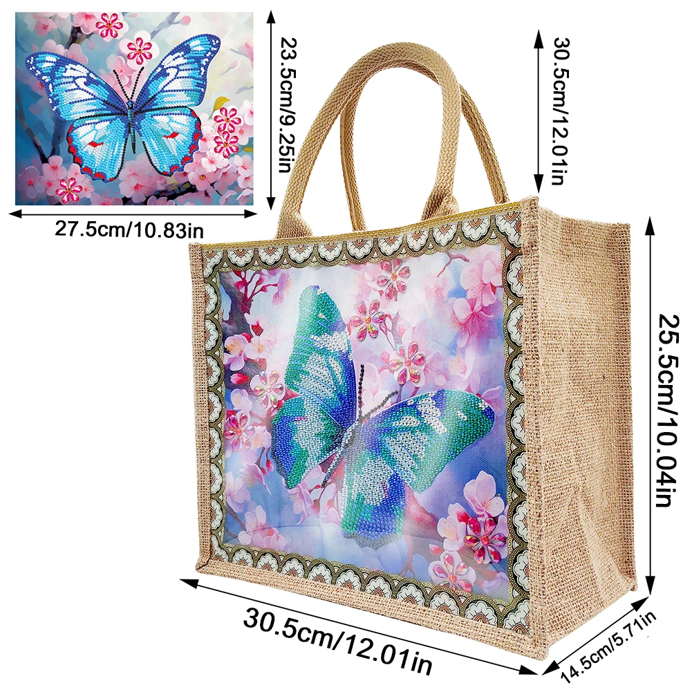 [Upgrade - Waterproof Bag]DIY Butterfly Linen Diamond Painting Tote Bag Replaceable Canvas for Women Adults
