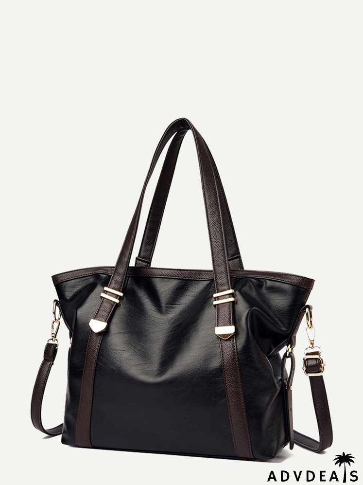 Colorblock Metal Decor Shoulder Tote Bag