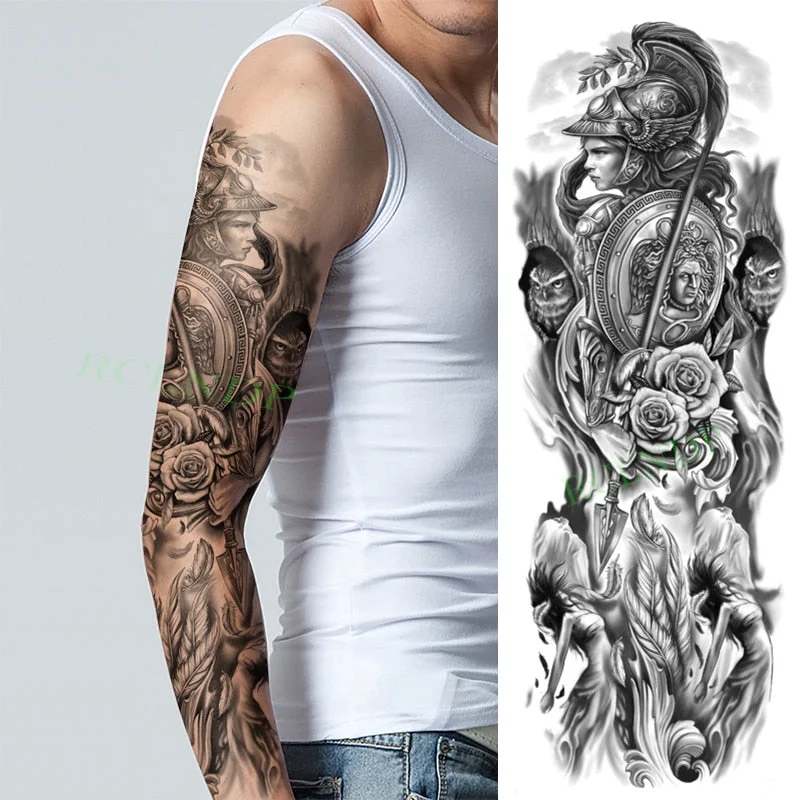 Waterproof Temporary Tattoo Sticker Anubis Ancient Egypt Dog Roma Clock Eye Full Arm Fake Tatto Flash Tatoo Sleeve for Men Women