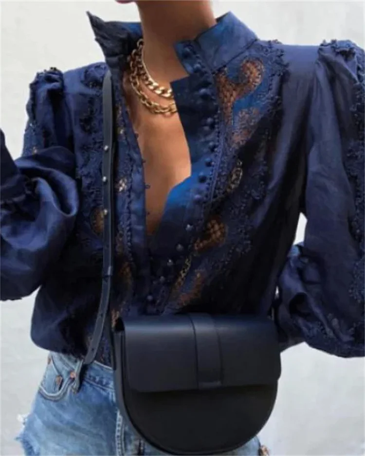 Vacation Long Sleeve Lace Blouse