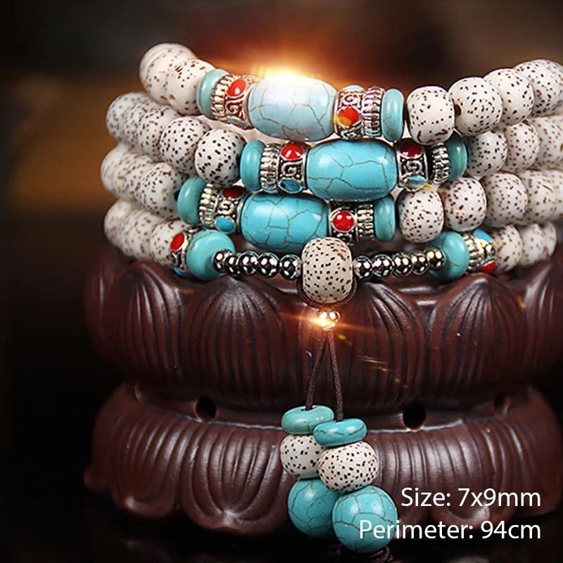Bodhi Seed Turquoise 108 Beads Blessing Protection Bracelet Mala