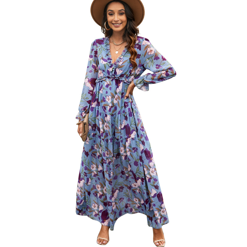 Multicolor Wild Lotus Ruffle Tiered Maxi Dress