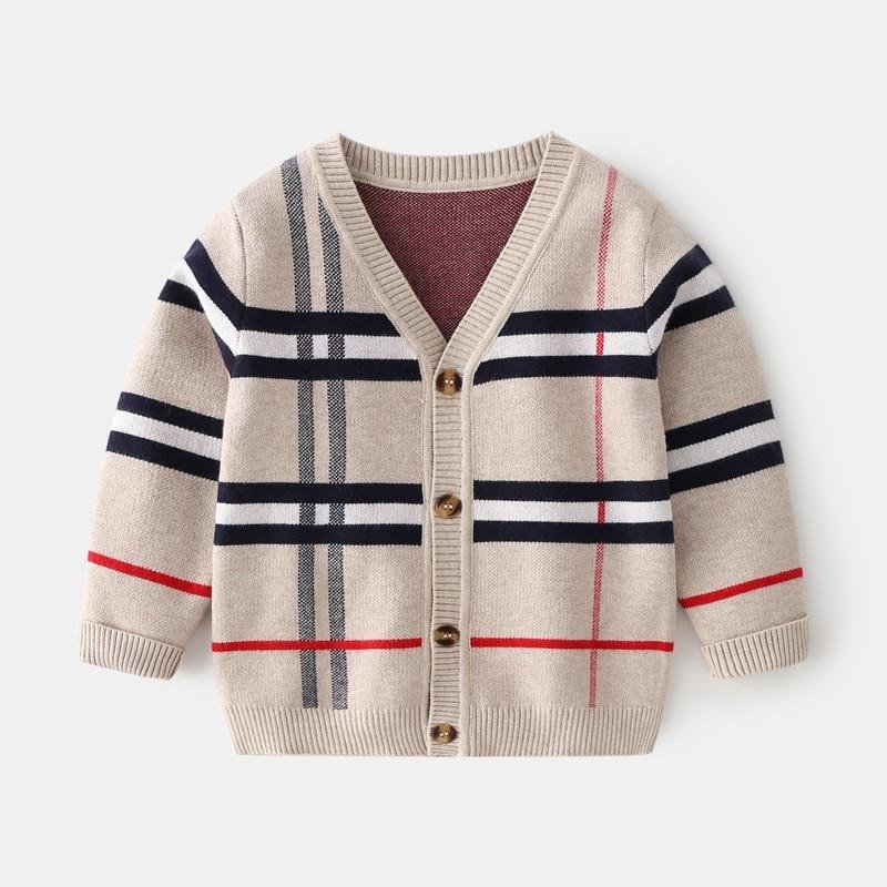 2-8T Toddler Kid Baby Boys Girls Cardigan Sweater Autumn Winter Knit Clothes Long Sleeve Plaid Fashion Knitwear Cute Streetwear