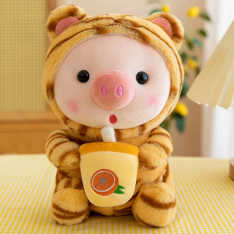 Cute Holding Bottle Pig Doll Plush Toy Little Tiger Rag Doll Christmas Doll Grasping Machine