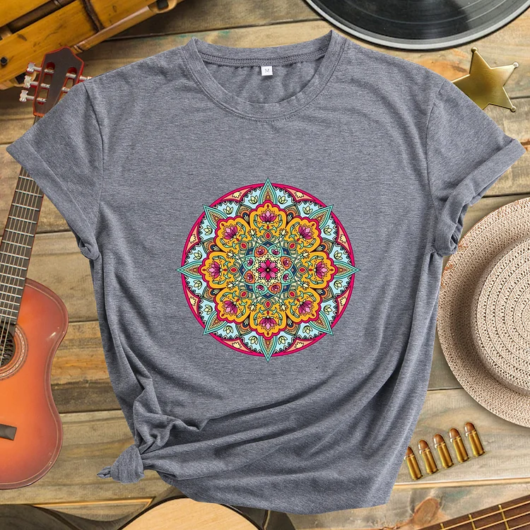 Colorful Floral Circular Pattern Neck T-shirt